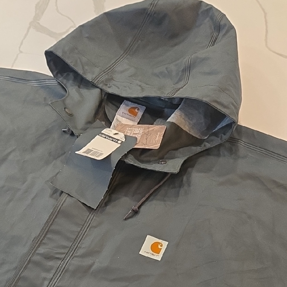 NWT Carhartt Hooded Waterproof Lightweight Rain Coat Mens 3XL Tall Olive Green - Picture 4 of 13